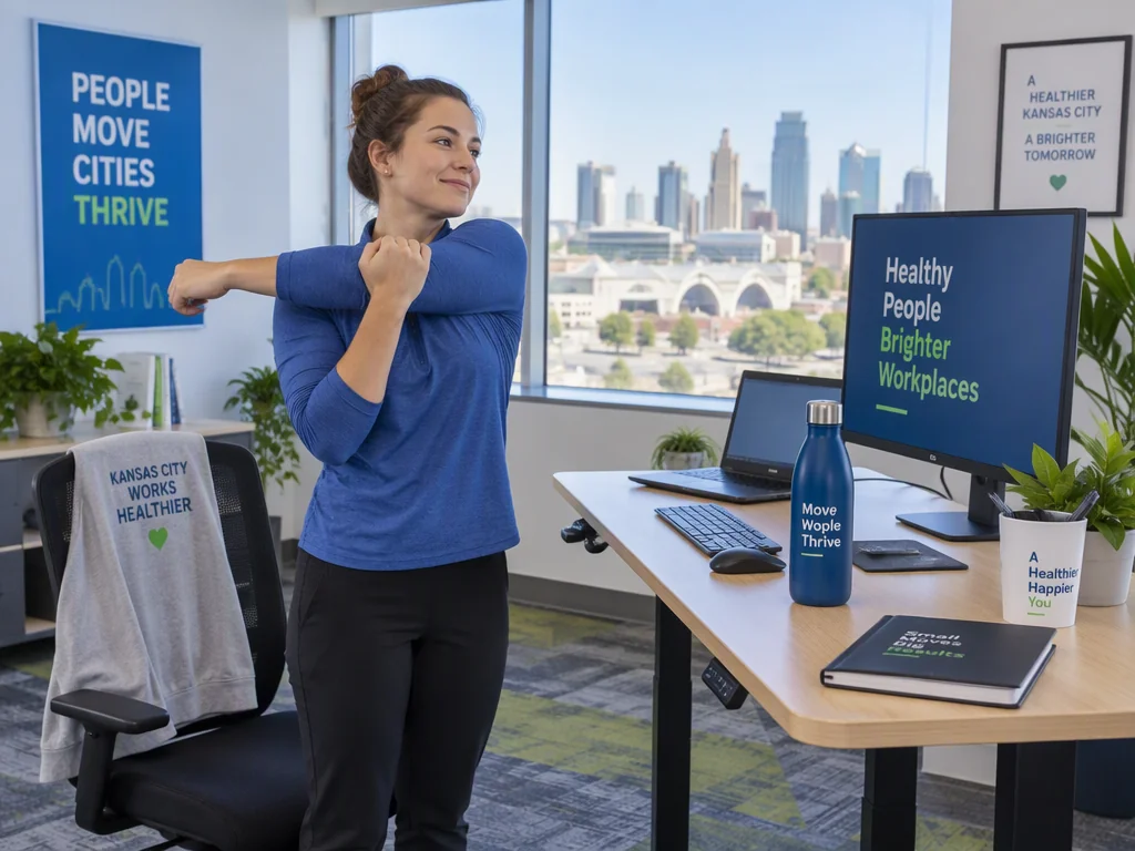 Office worker stretching at desk to reset spine posture